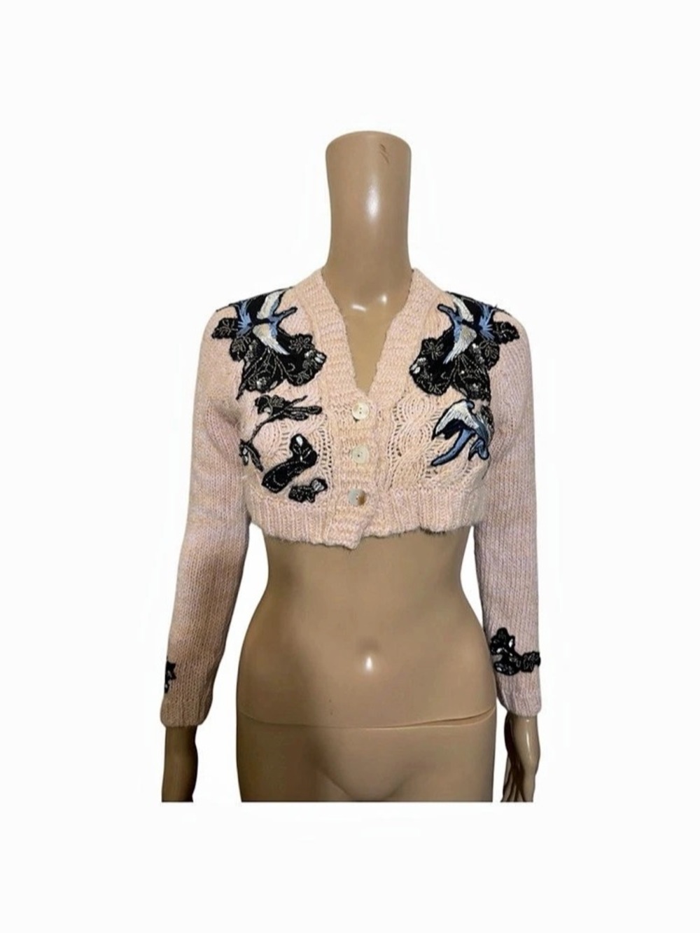 Anthropologie exclusively Floral Cropped Cardigan in Pink & Black XXS NWT - Picture 2 of 8